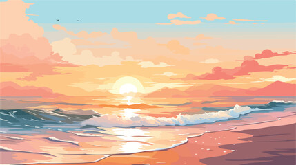 Fototapeta na wymiar A serene beach scene at sunrise with gentle waves