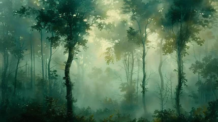 Gordijnen A fairy tale forest on a foggy day © Anas