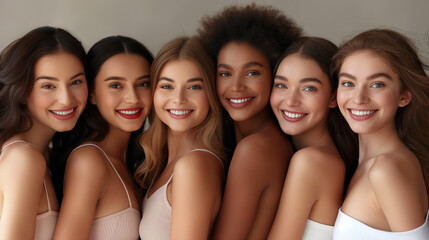 Stunning group of diverse women smiling together in a harmonious portrait