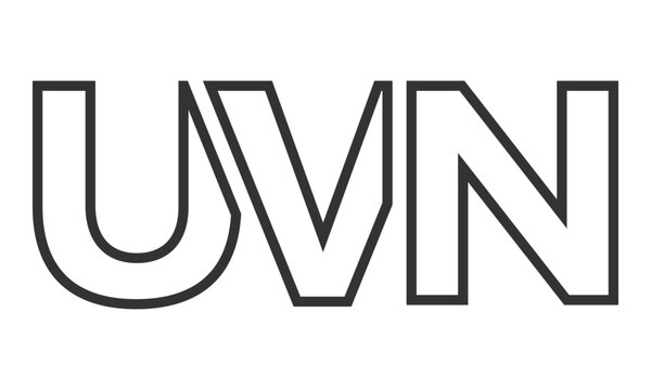 UVN logo design template with strong and modern bold text. Initial based vector logotype featuring simple and minimal typography. Trendy company identity.