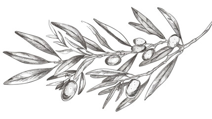 Vector sketch of olive tree branch. Line hand drawn s