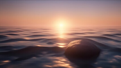 The sunset illuminates the surface of the water and rocks.