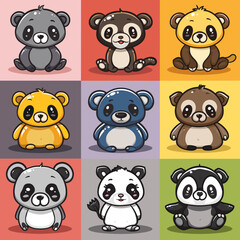 Set of cute cartoon panda, bear, panda, koala, panda, panda, panda, panda, panda, panda, panda vector illustration