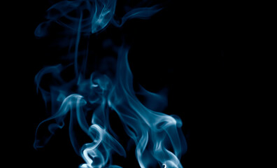 Art images of smoke , blue  smoke vape isolated on black background. 
