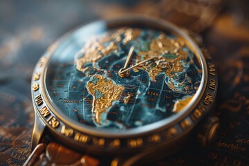 Close-up of a luxurious vintage-style globe with a focus on Europe and Africa adorned with intricate detailing
