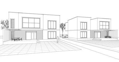 modern modular house 3d illustration	
