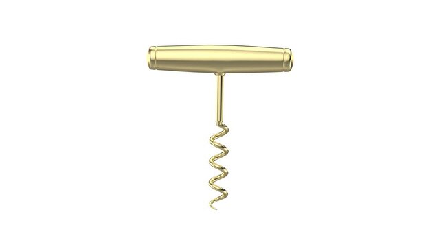 Shiny golden corkscrew on white background