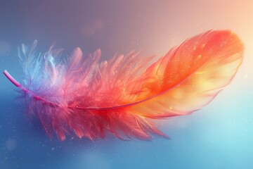 Obraz premium A close-up image that captures the intricate details and the gentle curve of a delicate, red-hued feather against a soft, bokeh background