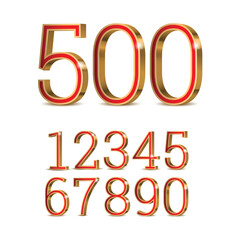 3d red numbers with golden outline. Symbol set. Vector illustration