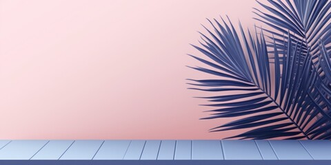 Navy Blue background with palm leaf shadow and white wooden table for product display, summer concept. Vector illustration