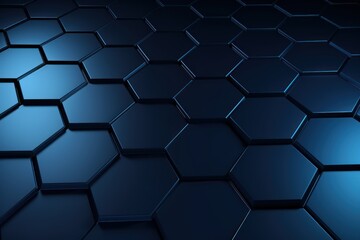 Navy Blue dark 3d render background with hexagon pattern - obrazy, fototapety, plakaty