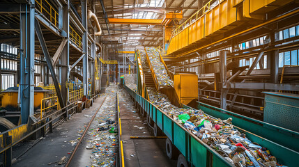 Recycling Plant. Encouraging product stewardship. Process of sorting and recycling materials