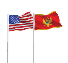 American and Montenegro flags together.USA,Montenegro flags on pole