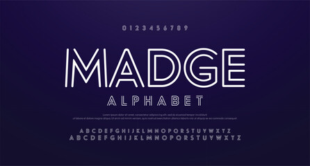 Madge Outline Double line monogram alphabet and tech fonts. Lines font regular uppercase and lowercase. Vector illustration. - obrazy, fototapety, plakaty