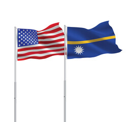 American and Nauru flags together.USA,Nauru flags on pole