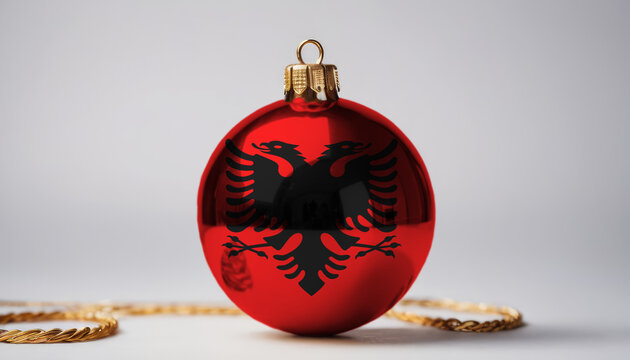 New Year's ball with the flag of Albania on white table background. Concept christmas and New Year.