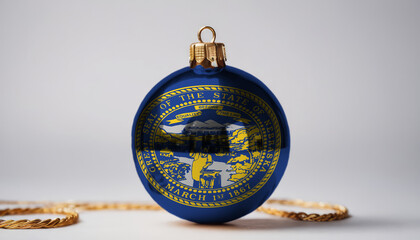 New Year's ball with the flag of Nebraska on white table background. Concept christmas and New Year.