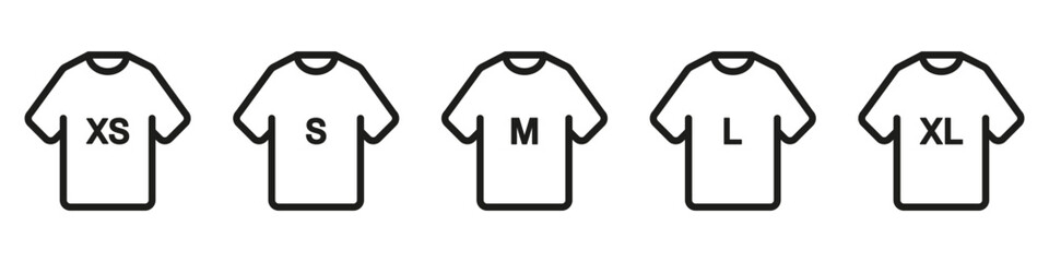 T-Shirt Size symbols set. Vector icons for t-shirt label.