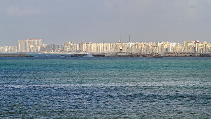 City of Alexandria at Mediterranean Sea Coast Sunny Winter Day Egypt
