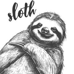 Obraz premium Vector hand drawn illustration of cute cartoon sloth. Vector illustration