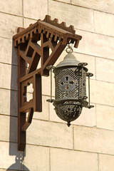 Ironwork Lanetern With Wooden Holder at Wall in Coptic Cairo Egypt