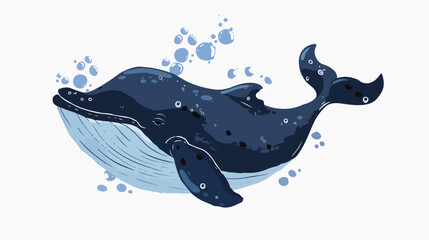 Whale Stylized dark blue character with air bubbles.