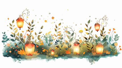 Obraz na płótnie Canvas Whimsical fairy garden with glowing lanterns and spar