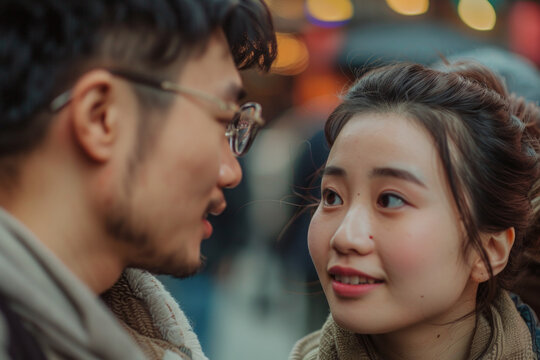 A Chinese couple looking at each other
