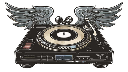 Winged turntable emblem Vector illustration isolated