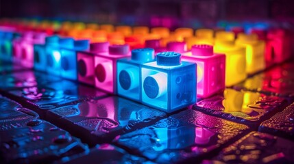 Neon Glow Reflecting on Building Blocks