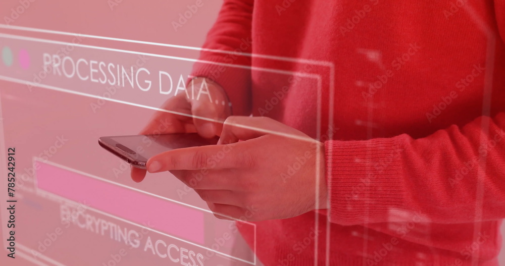 Poster image of data processing over caucasian man using smartphone