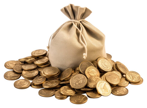PNG Opened bag of coins money white background accessories.