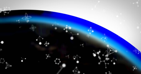 Image of multiple falling networks of connections on geometrical background