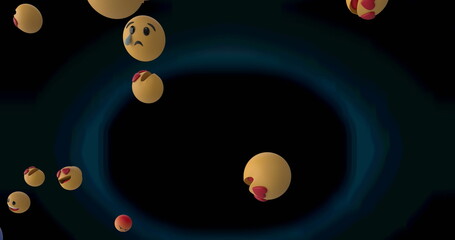 Image of multiple falling emojis on dark background