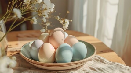 Pastel Colored Easter Eggs in Sunlit Room
