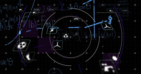 Image of network of eco and environmentally friendly icons over data processing