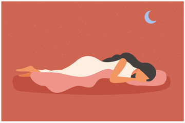 Obraz na płótnie Canvas Sleep well concept, healthy woman sleep on bed