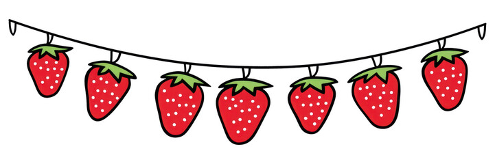 PNG Strawberry flag string fruit plant line.
