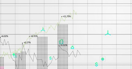 Image of network of eco and environmentally friendly icons over data processing
