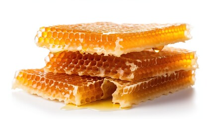 Honeycombs with sweet melted honey isolated on white background. Healthy food concept. - obrazy, fototapety, plakaty