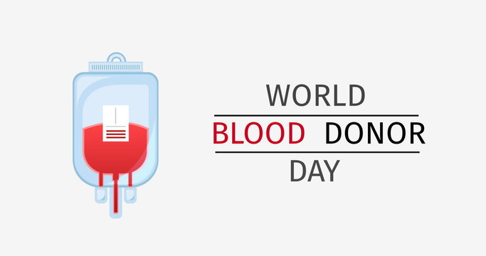 Image of world blood donor day text over blood bag
