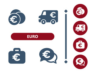 Euro icons. Coins, Coin, armored truck, briefcase, suitcase, chat bubble, wealth icon