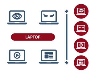Laptop Icons. Computer, Hacking, Hacker, Spyware, Spying, Video, Website, Webpage, Virus Icon
