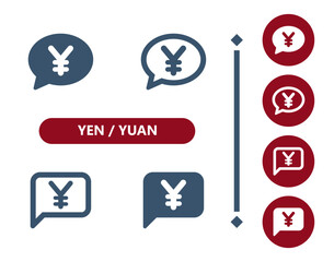 Yen, Yuan icons. Chat bubble, speech bubbles, Yen, Yuan symbol, money icon
