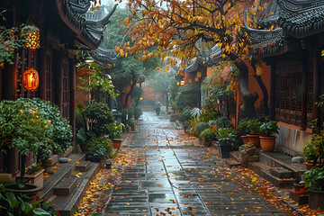 Holiday time in Chinatown Old ancient asian street with many traditional stores in rainy day,
SPA Beauty
 - obrazy, fototapety, plakaty