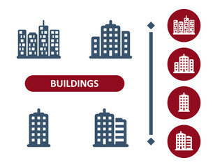 Buildings icons. Building, city, cityscape, skyscrapers, office building, apartment building icon