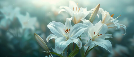 Condolence card featuring lilies on a neutral background, suitable for expressing sympathy and support to those grieving a loss. - obrazy, fototapety, plakaty