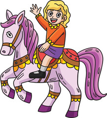 Circus Child on Horse Cartoon Colored Clipart 