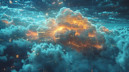 Cloud computing enables the transfer of large amounts of data over the internet, showcasing an innovative and futuristic digital technology.