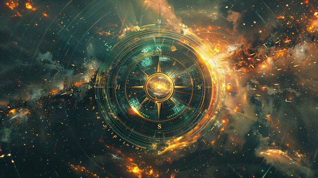 Abstract fantasy compass in the galaxy 
